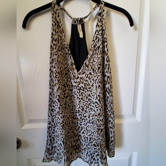 Rory Beca Silk Cheetah Print White V Neck Racerback Tank Top Women's Size Small - Picture 1 of 6